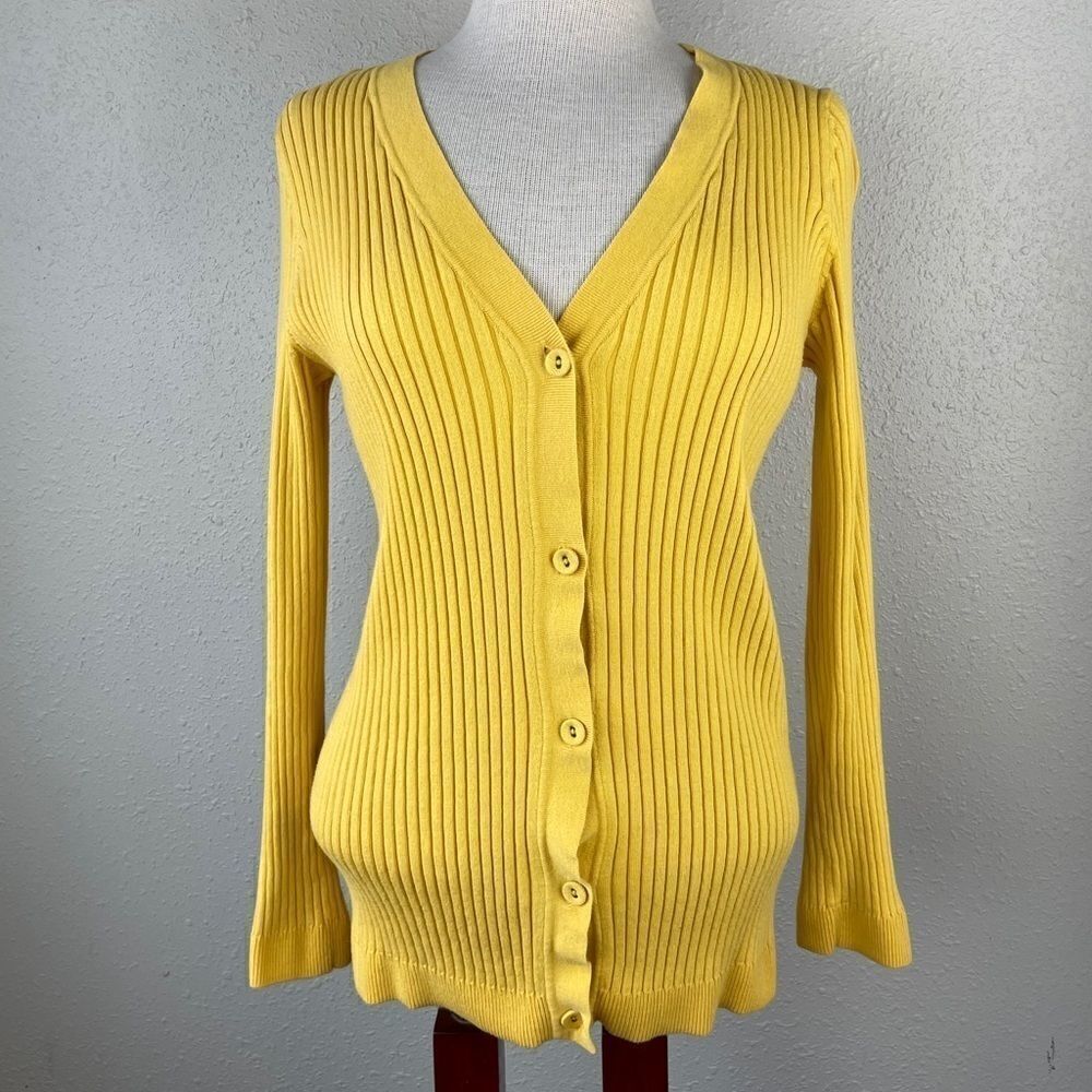 Lands End Yellow Long Sleeve Cardigan Sweater EUC